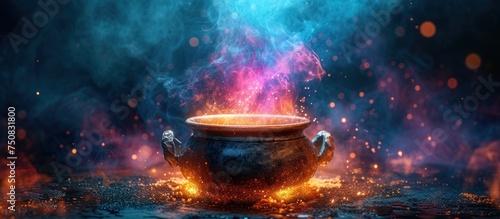 cauldron with potion and different magic