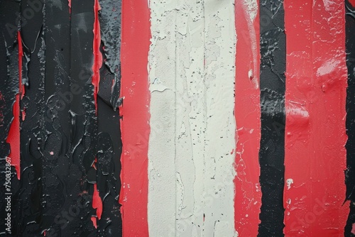 Vibrant vertical stipes of paint on a wall. Backdrop with red, black and white streaks of paint in retro vintage style.