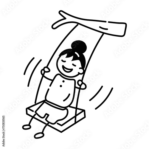 A doodle icon of kid enjoying swing 