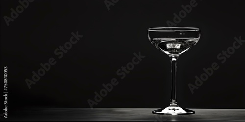 Elegant champagne coupe on a dark backdrop. minimalist style. ideal for sophisticated events. black and white photograph. timeless elegance. AI