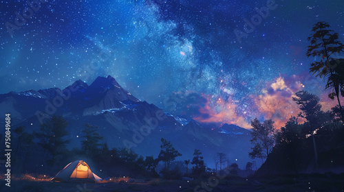 Adventurous souls enjoying a serene camping night under a star filled sky surrounded by untamed nature
