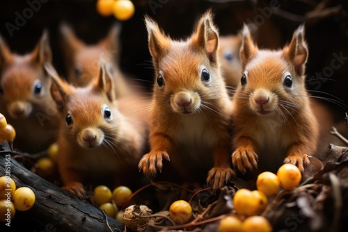 Festive squirrels savor nuts under autonal trees., generative IA