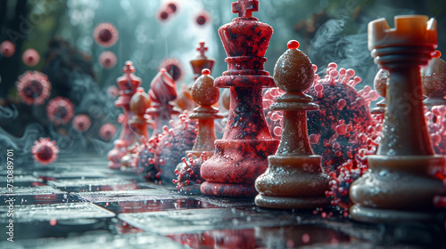 The abstract visualization of the fight against antibiotic resistance depicted as a chess game with microbes and medicines as players