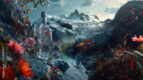 Against a backdrop inspired by Swedish landscapes, a bottle of Absolut vodka exudes sophistication and refinement, capturing the essence of Swedish culture and tradition.