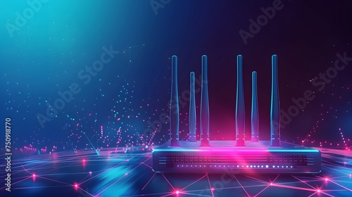 generic modern high speed 5g next generation router for home secure networks and online communication high bandwidth internet technology as wide banner with copy space area and datum, Generative AI