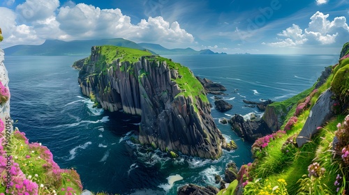 Kerry Cliffs, widely accepted as the most spectacular cliffs in County Kerry, Ireland. Tourist attractions on famous Ring of Kerry route.