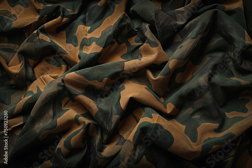 Rugged Elegance: Detailed View of a Crumpled Camouflage Fabric