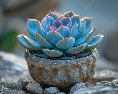 A small plant sitting on a rock. Generative AI.