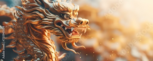 Golden Chinese dragon depicted in an animated fantasy style for Asian New Year festivities. Concept Fantasy Art, Chinese New Year, Golden Dragon, Asian Culture, Animated Illustration