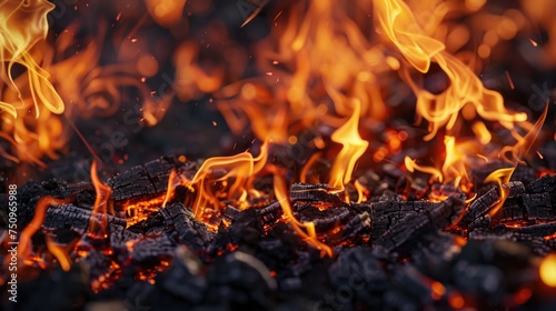 A close up view of a fire with lots of flames. Suitable for backgrounds and dramatic visual effects