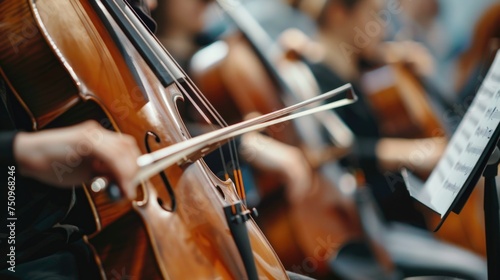 Close up of a person playing a cello, suitable for music-related designs
