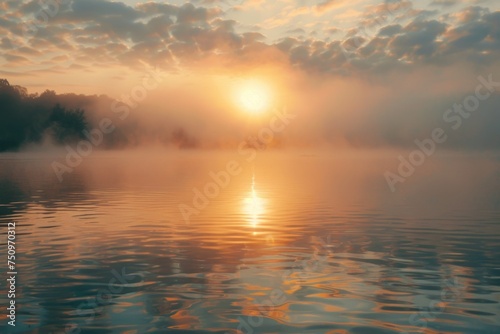 Scenic view of sun setting over water, suitable for nature and travel themes