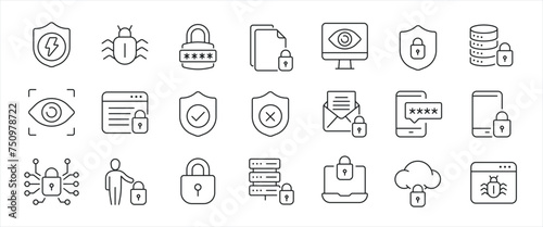 Security simple minimal thin line icons. Related secure, privacy, protection, defense. Editable stroke. Vector illustration.