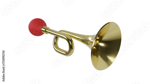 Golden car horn isolated on transparent and white background. Honk concept. 3D render