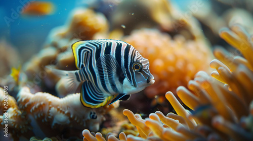 A juvenile emperor angelfish among coral