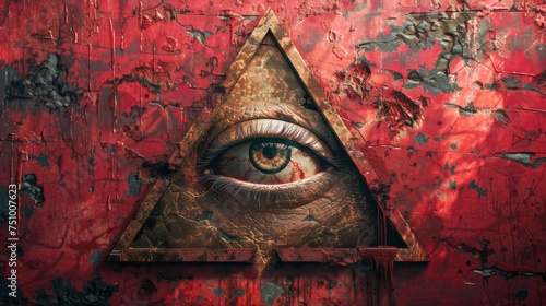 All seeing eye symbol red background