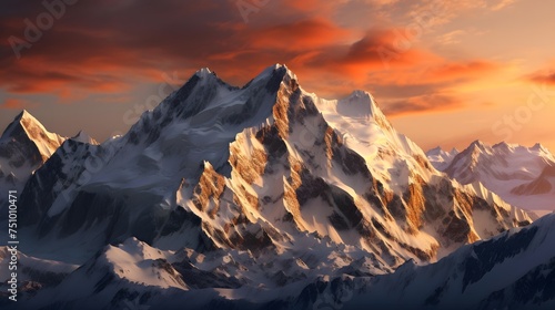 beautiful panoramic view of the alps at sunset - 3d render