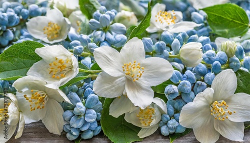jasmine white blue flowers floral spring background close up nature