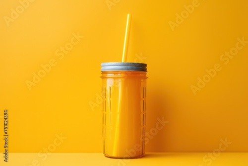 a glass with a straw and orange liquid