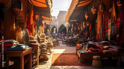 View of a street market in the old city of Essaouira, Morocco