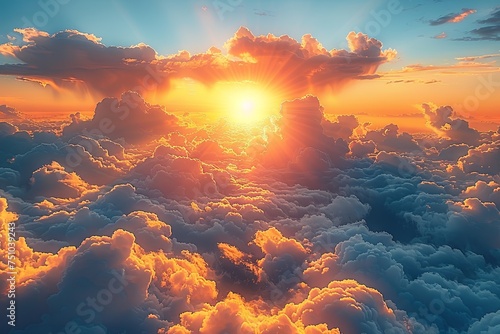 time lapse of sunrise over a sky and clouds, in the style of color photography pioneer, photo-realistic landscapes, god rays, orange and azure. Generative Ai