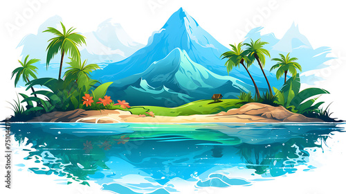 A vector image of a tropical island with crystal-clear water.