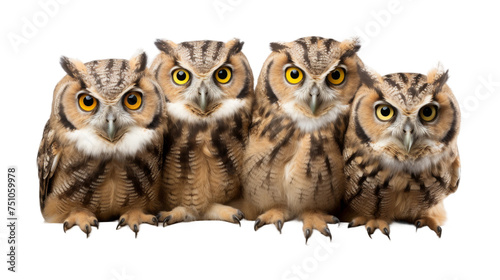 Horned Owls on Branch on Transparent Background