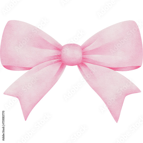 Pink bow on a transparent background, Pink ribbon, Hand painted watercolor, PNG