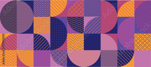 Abstract multicolored geometric pattern. Geometry stock vector illustration. Seamless pattern in violet and purple colors for fabric, background, surface design, packaging. Vector illustration.