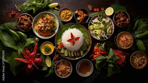 Colorful Thai food beautifully arranged It represents deliciousness. and interesting