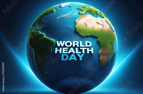 Our planet with mask. World Health day 2024 concept 3d background. World health day concept text design 