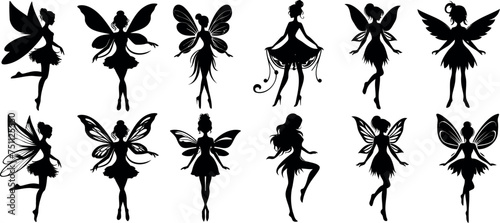 Fairy silhouette, magical Fairies, enchanting fairy vector figures, fantasy themed designs, childrens story illustrations, mystical fairy artwork