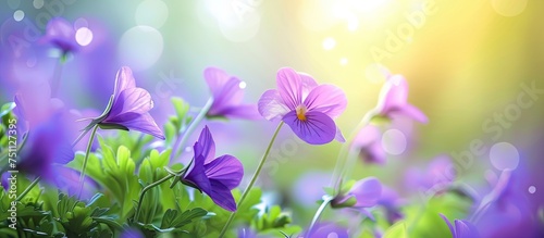A group of vibrant purple flowers scattered throughout the lush green grass in a natural setting.