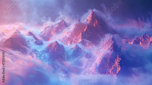 beautiful shiny crystal montain in the fog, fantasy