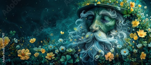 Fantasy illustration of Saint Patrick in a colorful style, background for St. Patrick's Day