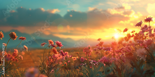 background meadow field spring summer nature rural flower countryside sunset landscape
