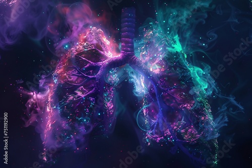 Purple Lungs in a Rainbow of Colors A Vibrant Visual of the Human Respiratory System Generative AI