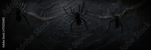 Halloween Creepy Spider Webs on a Black Background Banner - Scarey Spider's Web for a Skittish Effect