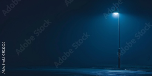 A lone streetlamp glowing in the darkness of night, leaving space for a safety or security message