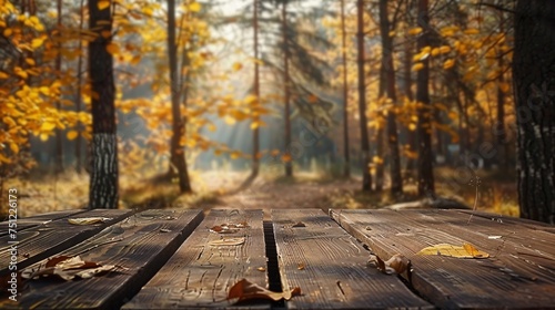 Autumn Leaves on a Wooden Bench Generative AI