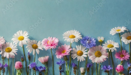 Conjunto de flores de primavera sobre fondo liso