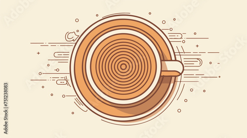 top view coffee cup beverage icon in brown line vector