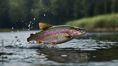 3D illustration of Rainbow trout jumping out of the water.generative ai