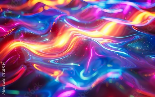 A colorful, abstract painting of a wave with a bright blue background
