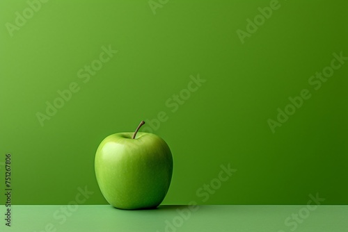 a green apple on a green surface