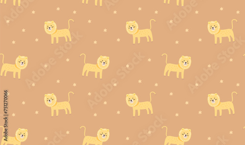 Lion pattern, cute childish yellow and orange wallpaper print, simple scandinavian design for nursery, gender neutral background