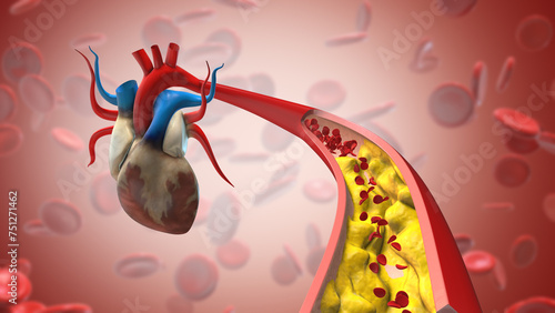 Cholesterol plaque in artery blocking blood flow