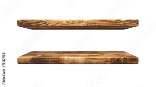 Brown wooden shelves separate objects with Clipping Paths for designs and decoration on a transparent background