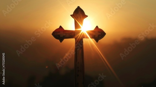A Templar knights cross reflecting the first light of dawn a new day for Christian warriors