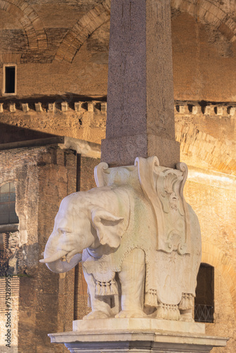 Antique elephant obelisk by Bernini. Piazza della Minerva. Roma, Italy